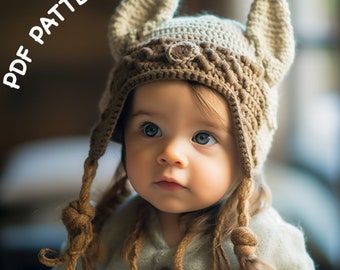 Crochet Patterns Viking Hat Baby, 6 months - 7 years - Kids White Brown Viking Hats, Adorable Wolf Ears