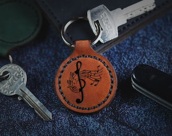 Music Keychains ForLeatherMore Genuine Leather Keychain Treble Clef