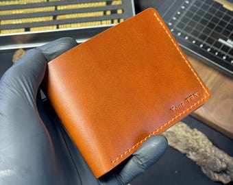 Personalized Leather Wallet for Men, Women, Slim Bifold Wallet 6 Card, Handmade Italian Buttero Leather, Custom Embossed Gift Minimalist