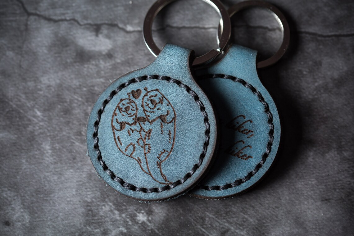 Playful Otter Custom Keychain Cute Tender Otters Keyfob Etsy