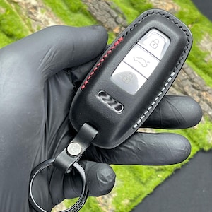 Leather Key Fob Cover – Fits Audi Smart Key | Handmade | S line Stitch | Vegetable-Tanned Leather for car S Line A3 A4 A5 A6 S5 Q3 Q5 Q7