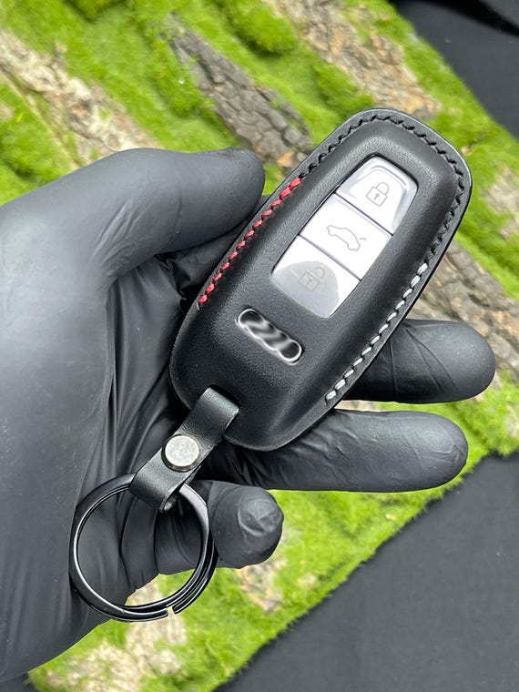 Leather Key Fob Cover – Fits Audi Smart Key | Handmade | S line Stitch | Vegetable-Tanned Leather for car S Line A3 A4 A5 A6 S5 Q3 Q5 Q7