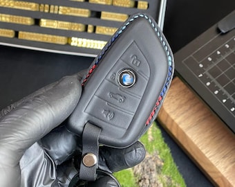 Leather Car Key Cover For X, Key Holder For M, Keychain For G Series, Car Key For 1, 2, 3, 5, 6, 7 series, Closed Buttons, M-Style Stitching