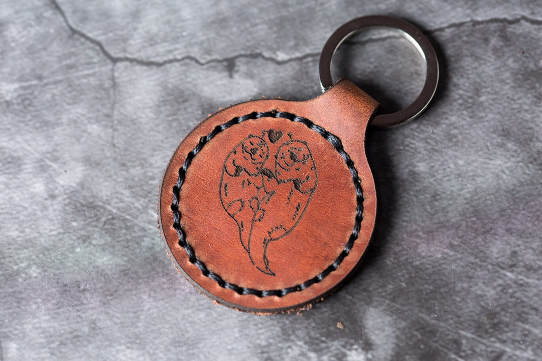 Playful Otter Custom Keychain Cute Tender Otters Keyfob Leather