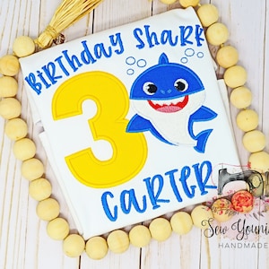 Baby Shark Inspired Birthday Shirt,  3rd Birthday, Boy Shark, Blue Shark - Customize -Any Age & Name