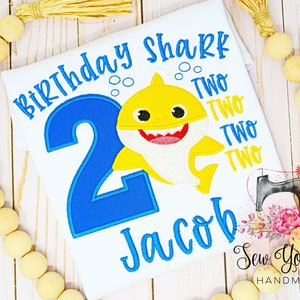 Baby Shark Inspired Birthday Shirt,  2nd Birthday -Two Two Two Two, Boy Shark, Yellow Shark - Customize -Any Age & Name