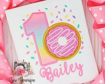 Donut Birthday Shirt - Girl's 1st Birthday - Donut Grow Up Party - T-shirt/Bodysuit - Customize Any Age and Name