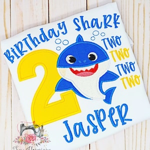 Baby Shark Inspired Birthday Shirt,  2nd Birthday -Two Two Two Two, Boy Shark, Royal Blue Shark - Customize -Any Age & Name