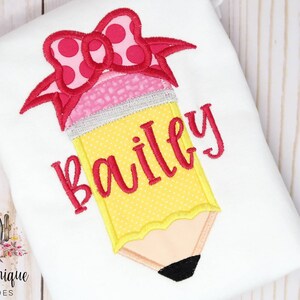 Pencil with Bow - Back to School Outfit - Customize Name - Girls T-shirt