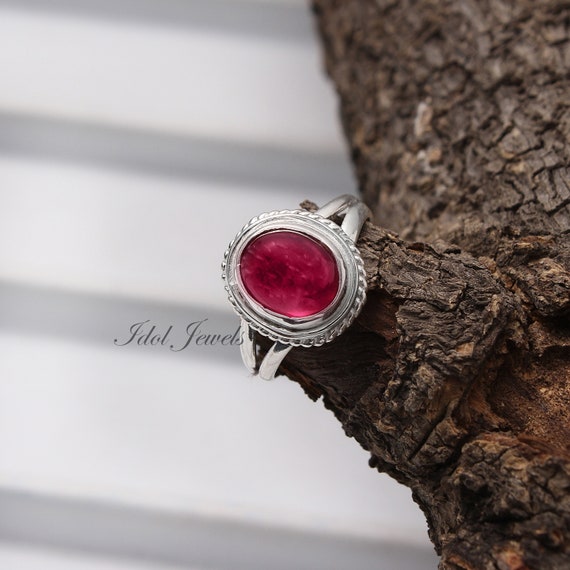 Bague en argent rubis rouge naturel amour bague en argent sterling