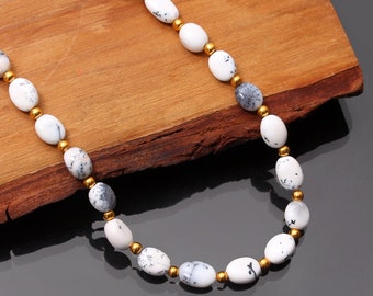 Casual Wear Dendrite Opal 925 ovale zilveren ketting voor haar, natuurlijke dendrite opaal ketting voor haar, dendrite edelsteen ketting