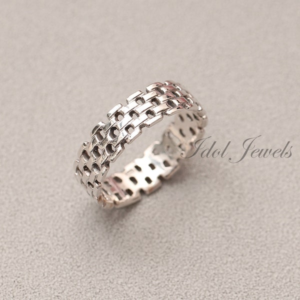 Sterling Pattern Linked Chain Ring-Brick Silver Band-Unique Men Mesh Ring-Handmade Mesh Ring-Brick Link Band-Unique Ring-Jewelry Gift