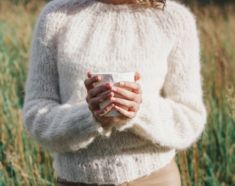 Delicate, warm pullover for her, Cute, cozy wedding sweater, perfect gift, present for mother, slim fit hand knitted lace pattern jumper