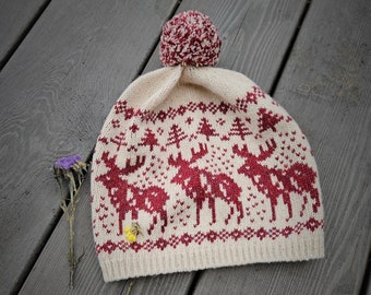 Christmas Reindeer Knit Beanie | Merino Wool Moose Hat