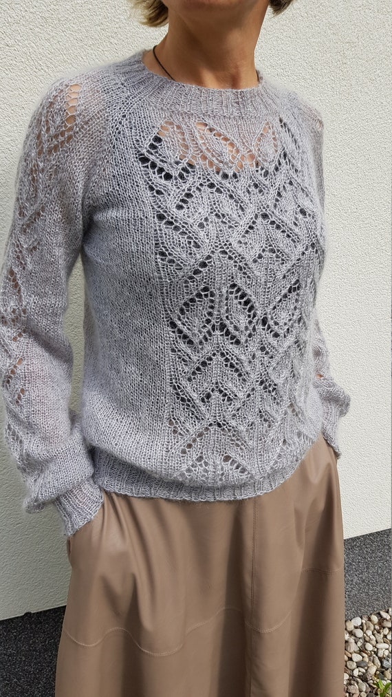 Women's Mohair Pullover | Gray, Silver Hand Knitted Jumper