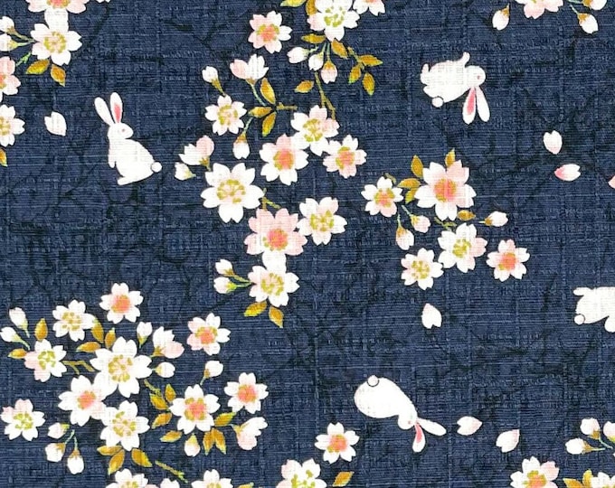 Japanese DOBBY Fabric -- Rabbits Hopping Through Cherry Blossoms on ...