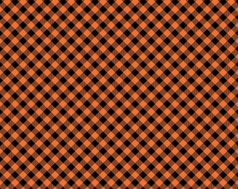 Halloween fabric -- mini orange and black plaid on the bias -- 100% cotton quilting fabric