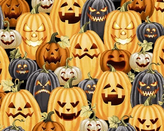 Halloween fabric -- Jack-o'-lantern pumpkin patch -- 100% cotton quilting fabric