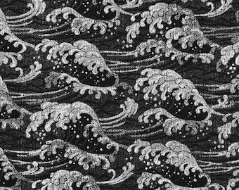 Japanese DOBBY fabric -- dark gray/black waves crashing on textured cotton -- 100% cotton dobby fabric