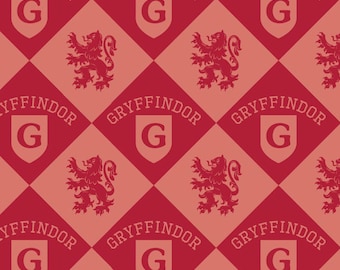 HARRY POTTER fabric -- Gryffindor crest and colors in diamond pattern -- 100% cotton quilting fabric