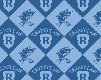 HARRY POTTER fabric -- Ravenclaw crest and colors in diamond pattern -- 100% cotton quilting fabric