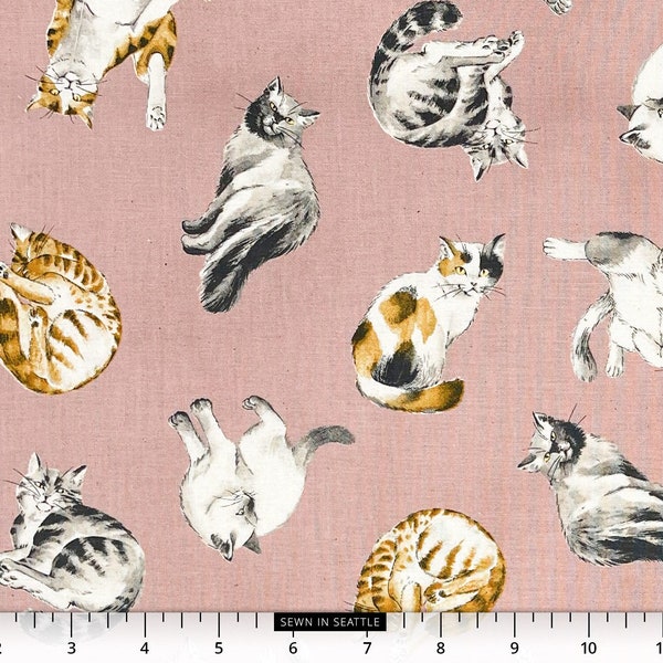 Japanese fabric -- Cats poses on pink -- 100% cotton quilting fabric