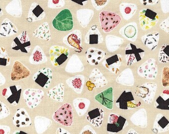 Japanese fabric -- Onigiri sushi tossed on cream -- 100% cotton quilting fabric