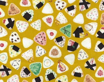 Japanese fabric -- Onigiri sushi tossed on yellow -- 100% cotton quilting fabric