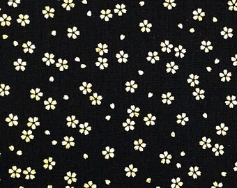Japanese fabric -- Metallic gold cherry blossom (sakura) on black -- 100% cotton quilting fabric