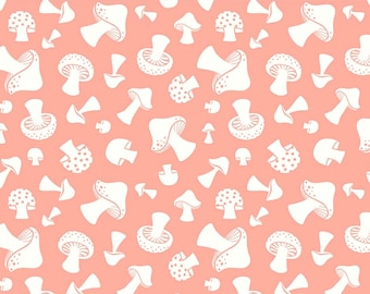 Paddestoelstof -- Crèmekleurige champignons op roze -- 100% katoenen quiltstof