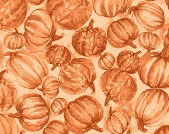 Halloween fabric -- Tonal pumpkins on orange -- 100% quilting cotton fabric by the yard