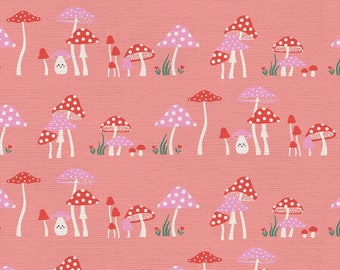 Paddenstoelstof -- Roze paddestoelen op zalmroze -- 100% katoenen quiltstof
