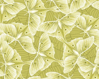Halloween fabric -- Packed luna moths in chartreuse yellow -- 100% quilting cotton fabric by the yard