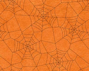 Tela de Halloween - Telarañas sobre naranja - Tejido acolchado 100% algodón