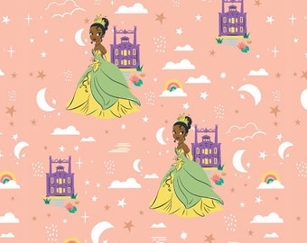 Tissu Disney Princess -- La princesse Tiana de Disney La princesse et la grenouille sur rose corail -- tissu courtepointe 100 % coton