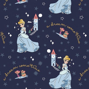 Disney Princess fabric -- Cinderella dressed for the ball on navy blue -- 100% cotton quilting fabric