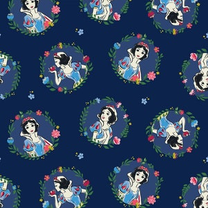 Disney Princess fabric -- Disney's Snow White wreaths tossed on navy blue -- 100% cotton quilting fabric