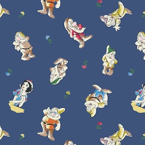 Disney Princess fabric -- Disney&#39;s Snow White and the Seven Dwarfs tossed on blue -- 100% cotton quilting fabric