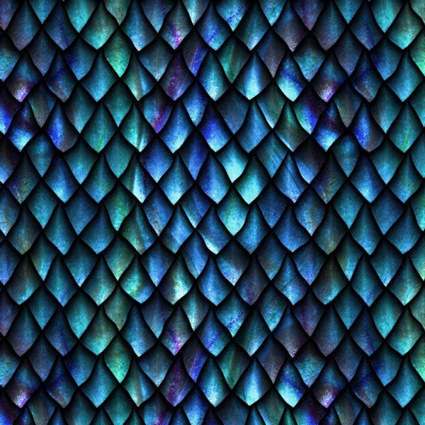 Blue fury dragon scales fabric -- 100% cotton quilting fabric