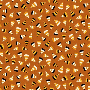 Halloween fabric -- Candy corn scattered on orange -- 100% cotton quilting fabric