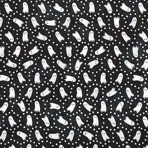 Halloween fabric -- Small ghosts and dots on mottled black -- 100% cotton quilting fabric