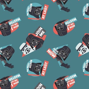 STAR WARS fabric -- Darth Vader and sayings tossed on blue-gray  -- 100% cotton quilting fabric