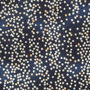 Japanese fabric -- Mini cherry blossoms on mottled dark blue -- 100% cotton quilting fabric