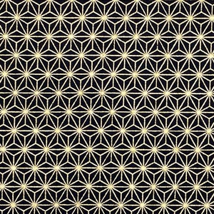 Japanese fabric -- Metallic gold traditional Japanese geometric star pattern on black -- 100% cotton quilting fabric