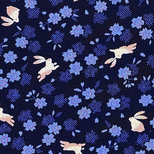 Rabbit Fabric in Navy Blue Fat Quarter All Cotton Ships From | Etsy