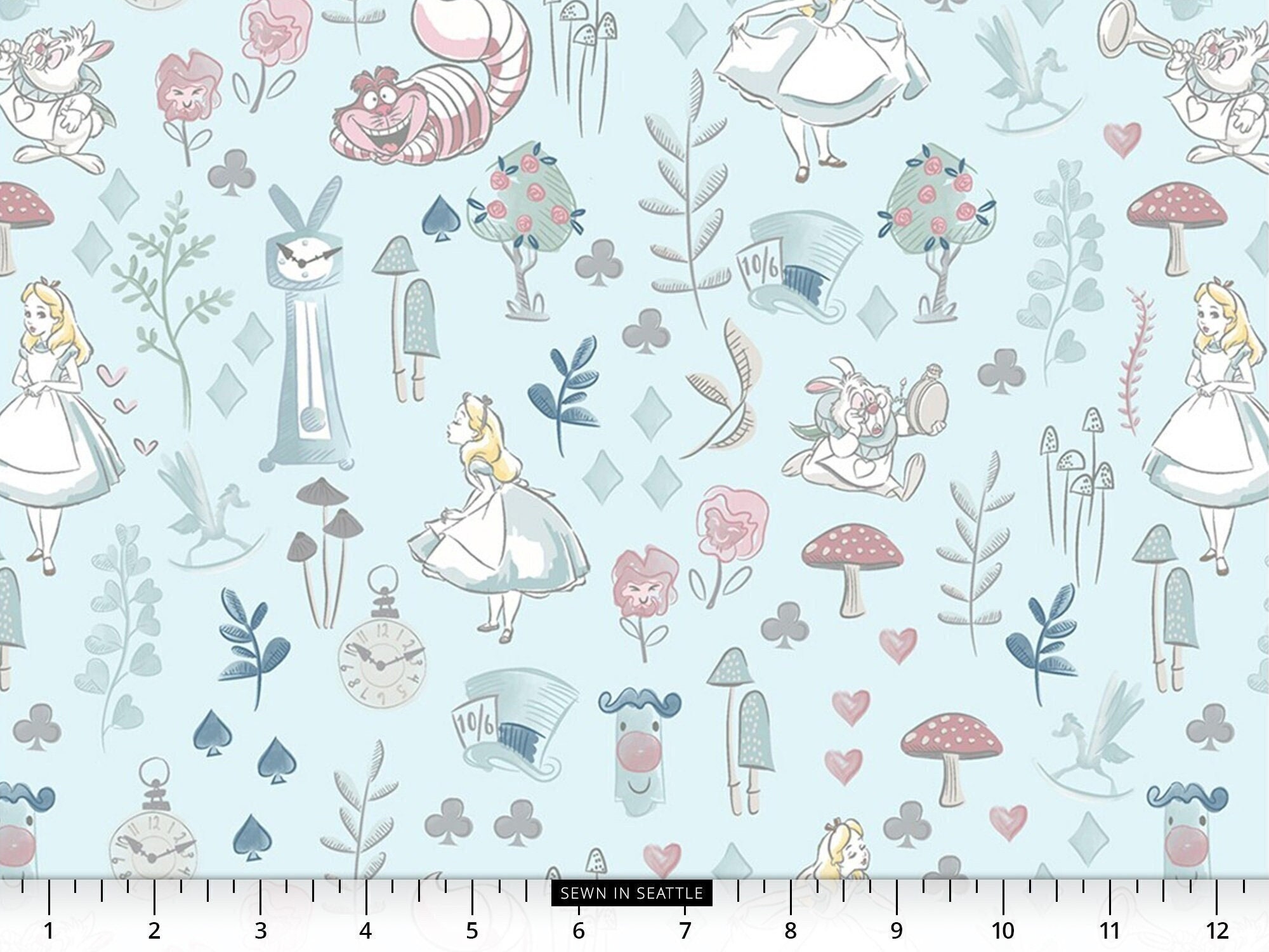 Alice In Wonderland Sketch Disney Cotton Fabric