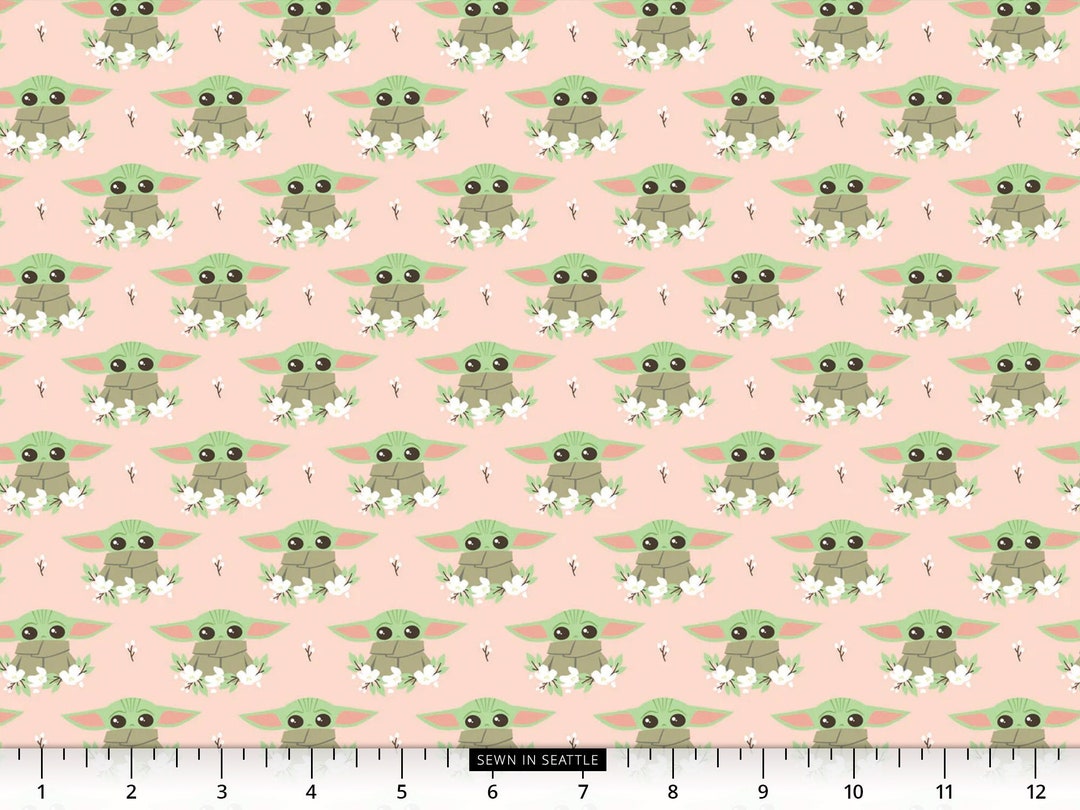 STAR WARS Fabric Baby Yoda Floral Fabric on Pale Pink 100 Cotton