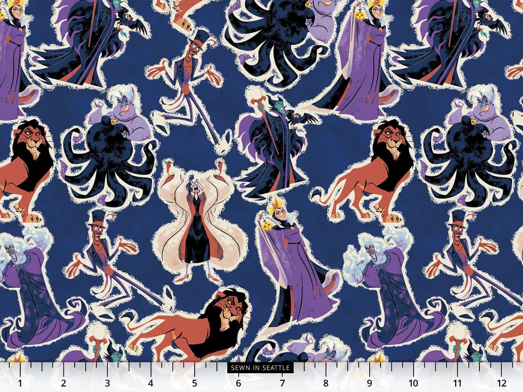 Disney Villains Fabric Disney Villains Packed on Dark Blue 100