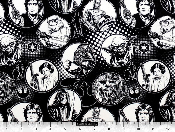 STAR Fabric Star Wars Characters in Circles Repeated -