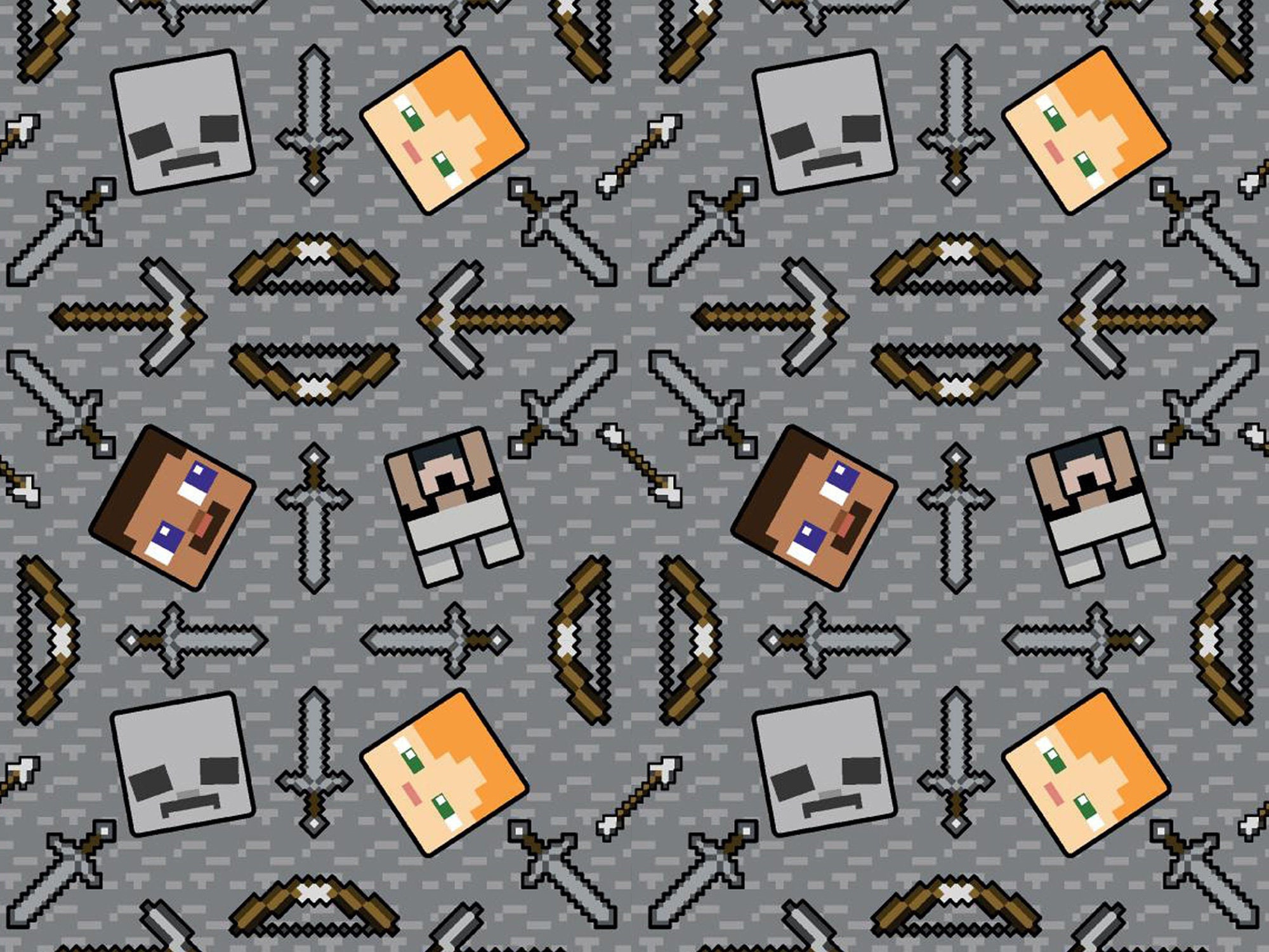 MINECRAFT Fabric -- Minecraft Heads Repeated With Swords and Arrows on ...